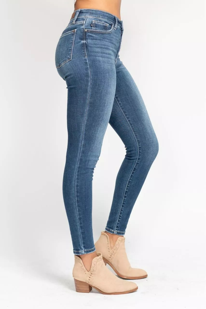 Judy Blue Full Size High Rise Button Fly Skinny Jeans Plus Size OutfitFlow