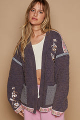 Outfit Flow - POL Embroidered Open Front Long Sleeve Jacket