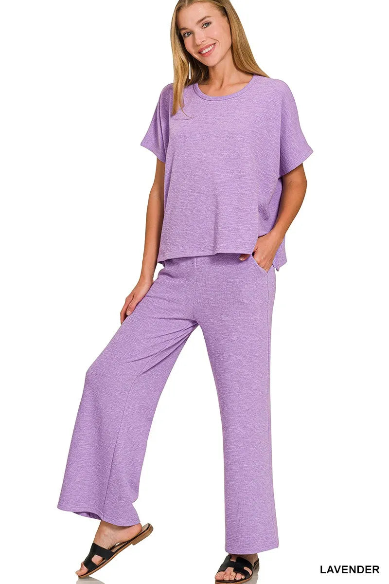 Zenana Cotton Slub Top & Pants Set LAVENDER OutfitFlow