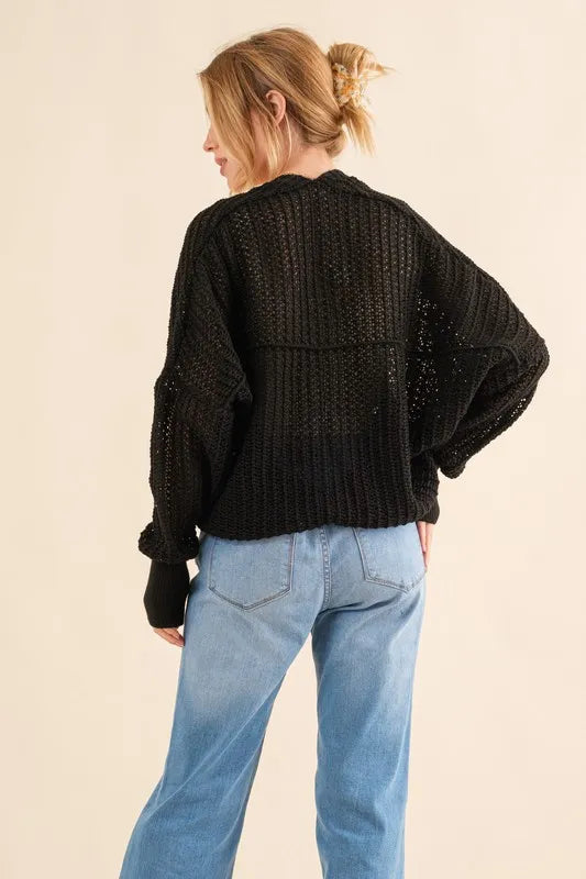And The Why Fishnet Knitting Bolero Cardigan OutfitFlow