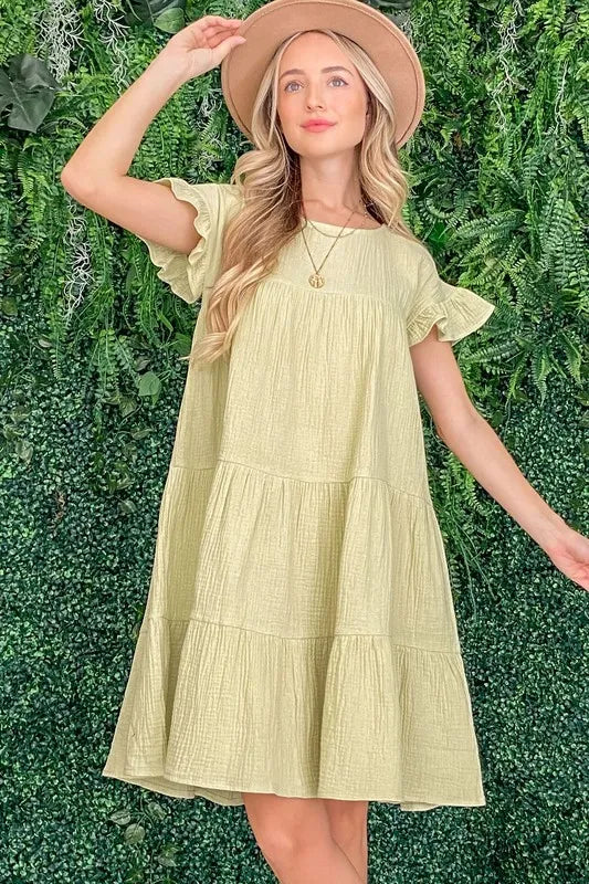 And The Why Cotton Gauze Baby Doll Casual Dress SAGE OutfitFlow
