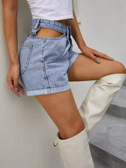 High-Waisted Cutout Denim Shorts OutfitFlow