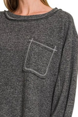 Zenana Brushed Hacci Hi-low Round Neck Knit Top OutfitFlow