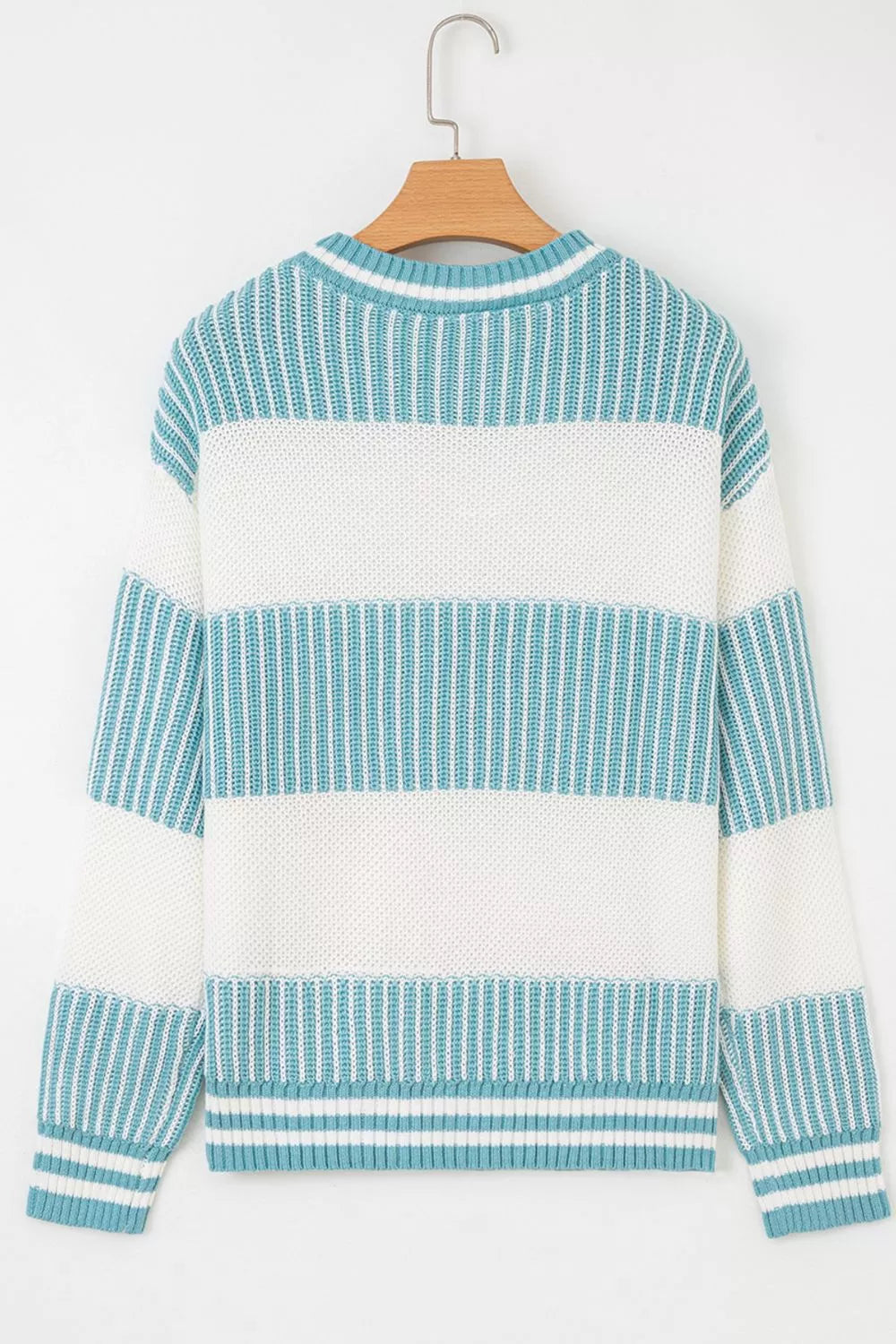 Two Tone Striped Patchwork Drop Shoulder Loose Sweater OutfitFlow