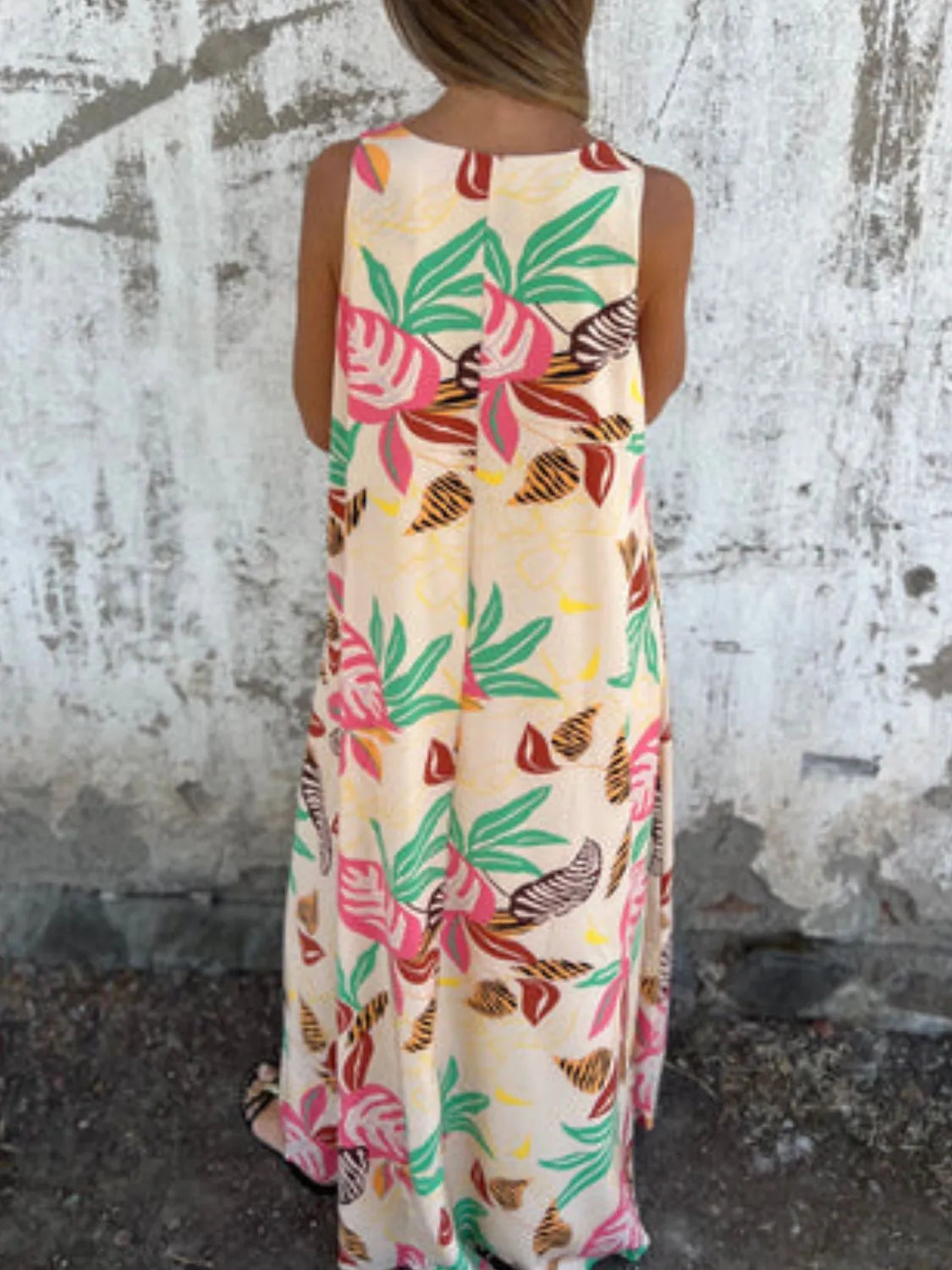 Full Size Printed V-Neck Sleeveless Dress Plus Size OutfitFlow