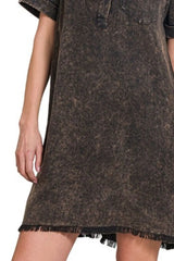 Zenana Tencel Mineral Washed Collared Shirts Dress OutfitFlow