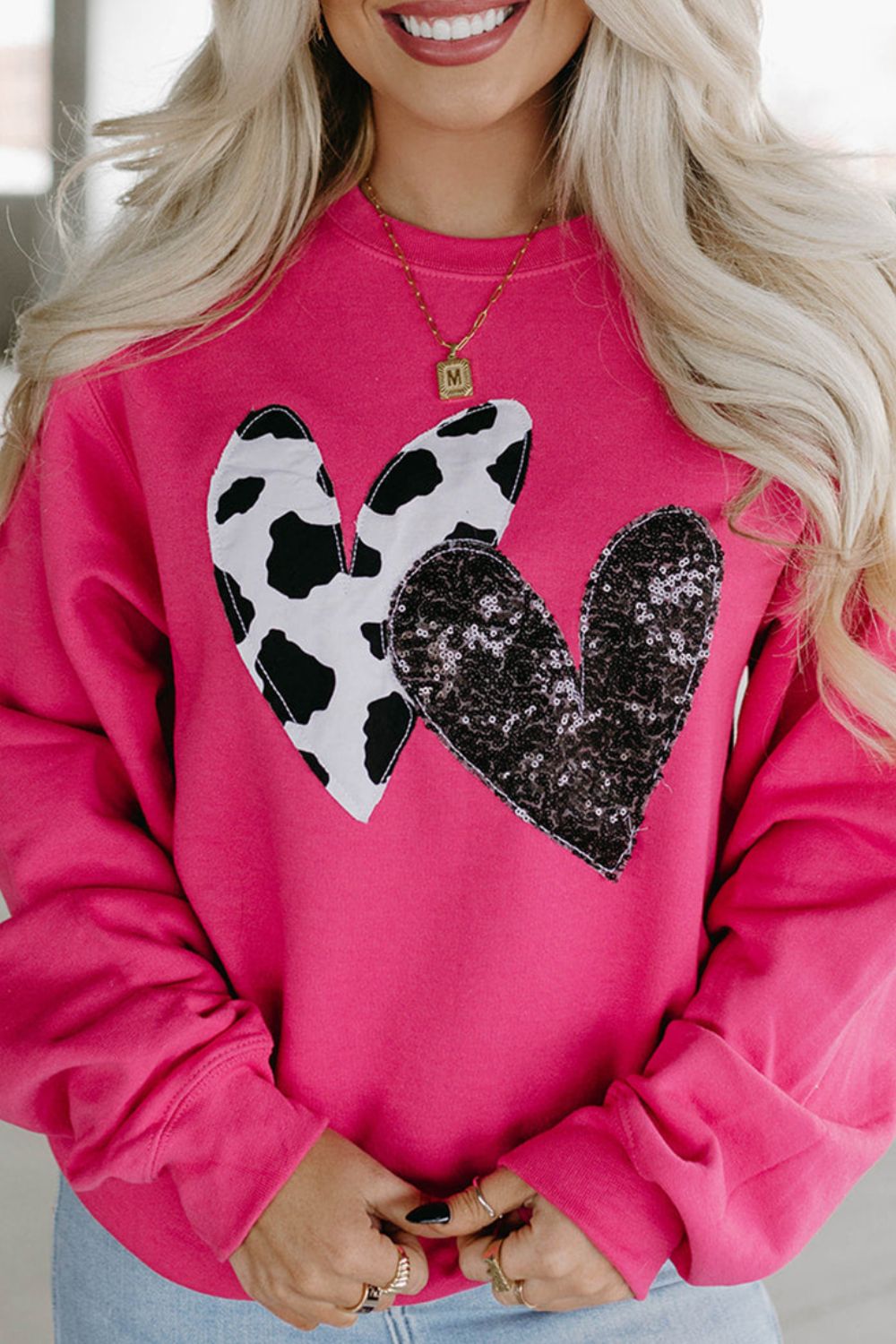 Outfit Flow - Heart Patch Long Sleeve Sweatshirt