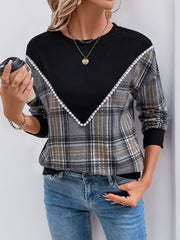 Outfit Flow - Perfee Plaid Round Neck Long Sleeve Sweatshirt