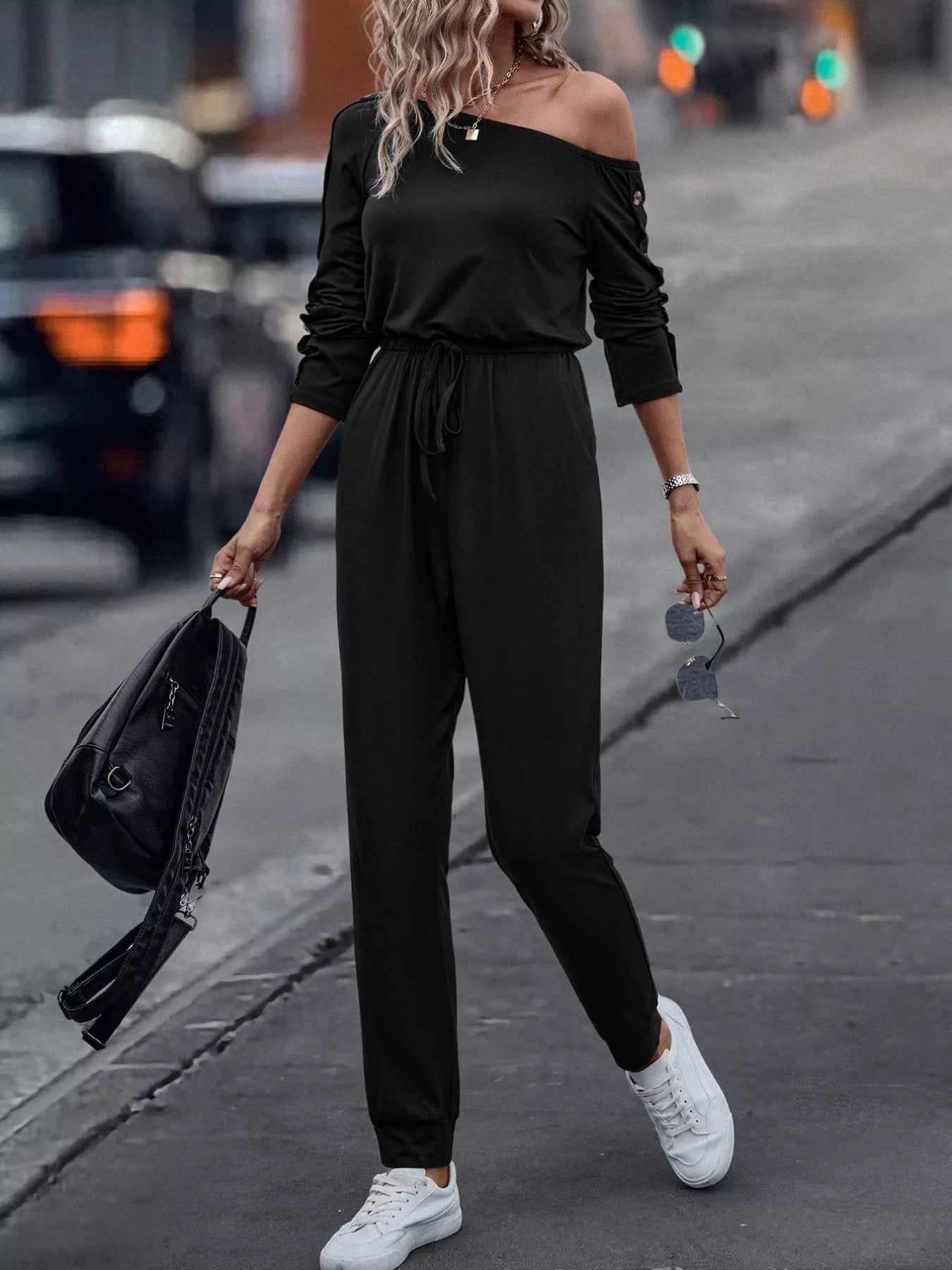 One Shoulder Long Sleeve Jumpsuit OutfitFlow