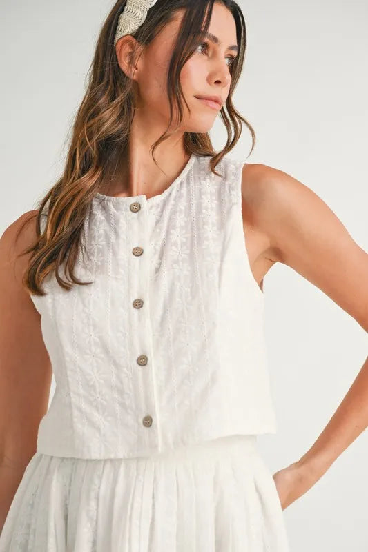 MABLE Eyelet Lace Top and Mini Skirt Set OutfitFlow