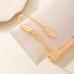 18K Gold-Plated Leaf Open Cuff Bracelet OutfitFlow