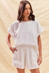 SO ME Round Neck Short Sleeve Top and Shorts Set OutfitFlow