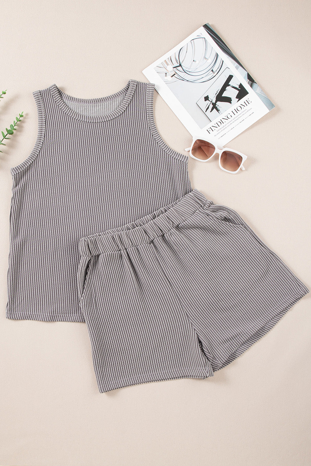 Outfit Flow - Round Neck Sleeveless Top and Shorts Set