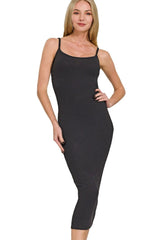 Zenana Ribbed Bodycon Midi Dress BLACK OutfitFlow