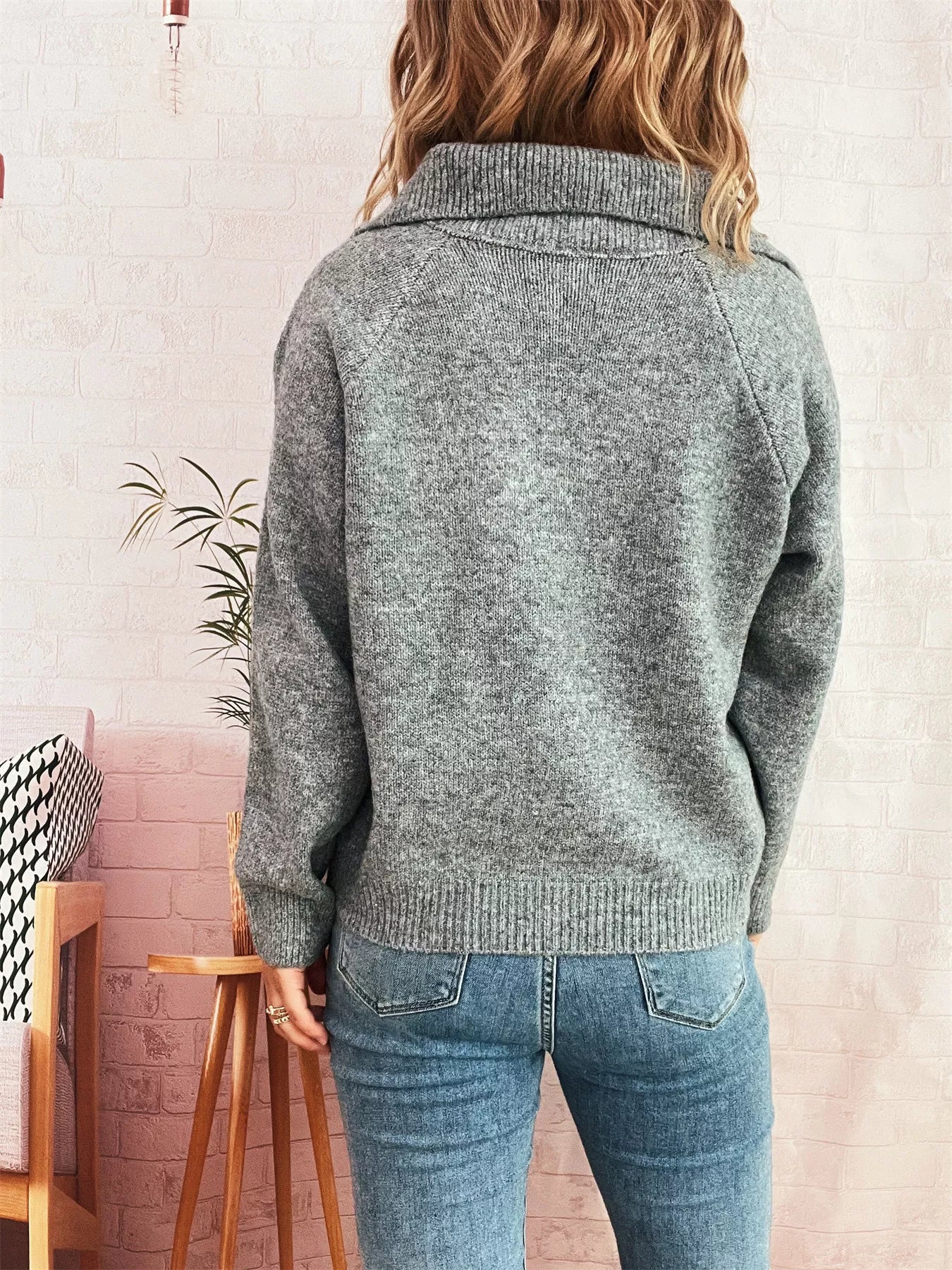 Ribbed Hem Raglan Sleeve Sweater OutfitFlow