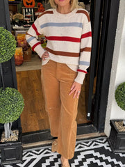Striped Crew Neck Long Sleeve Sweater Trendsi