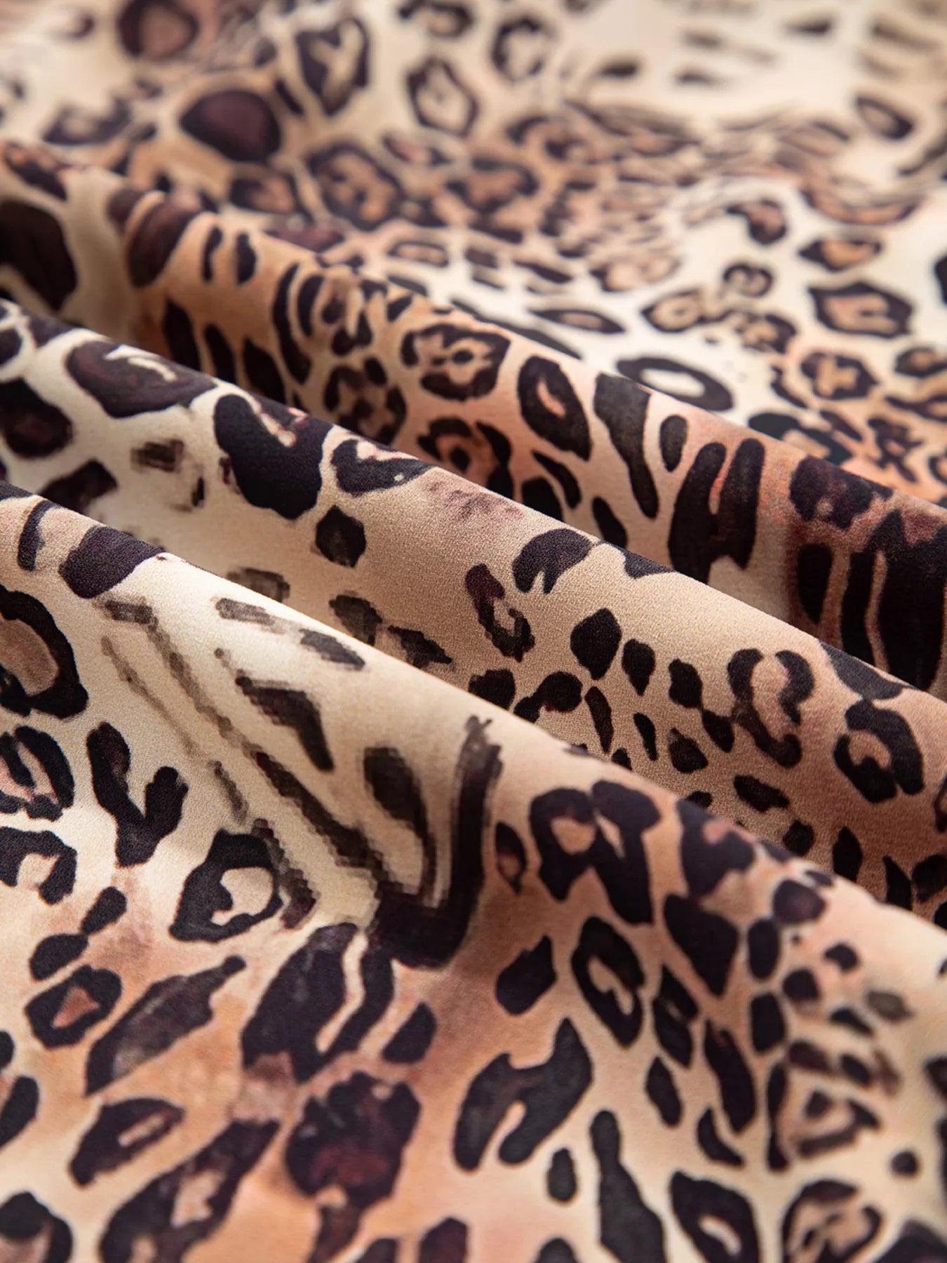 Leopard Ruffled Detail Long Sleeve Loose Mini Dress OutfitFlow