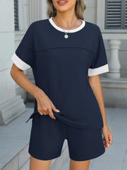 Round Neck Short Sleeve Top and Shorts Set OutfitFlow