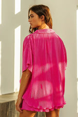 BiBi Pleated Short Sleeve Shirt and Shorts Set OutfitFlow