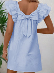 Bow Back Ruffled Sleeve Dress Light Blue OutfitFlow