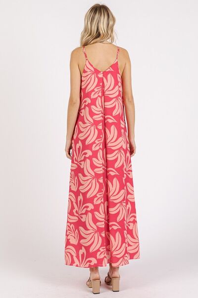 Mittoshop Printed V-Neck Maxi Cami Dress with Pockets OutfitFlow