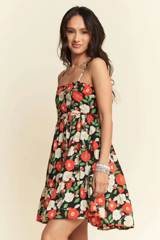 Davi & Dani Floral Scalloped Cutout Back Mini Dress OutfitFlow