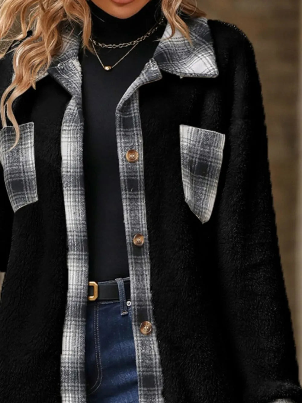 Plaid Contrast Dropped Shoulder Coat OutfitFlow