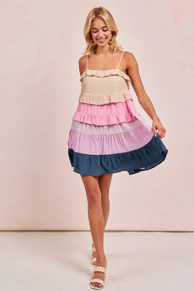 BiBi Color Blocked Tiered Dress OutfitFlow