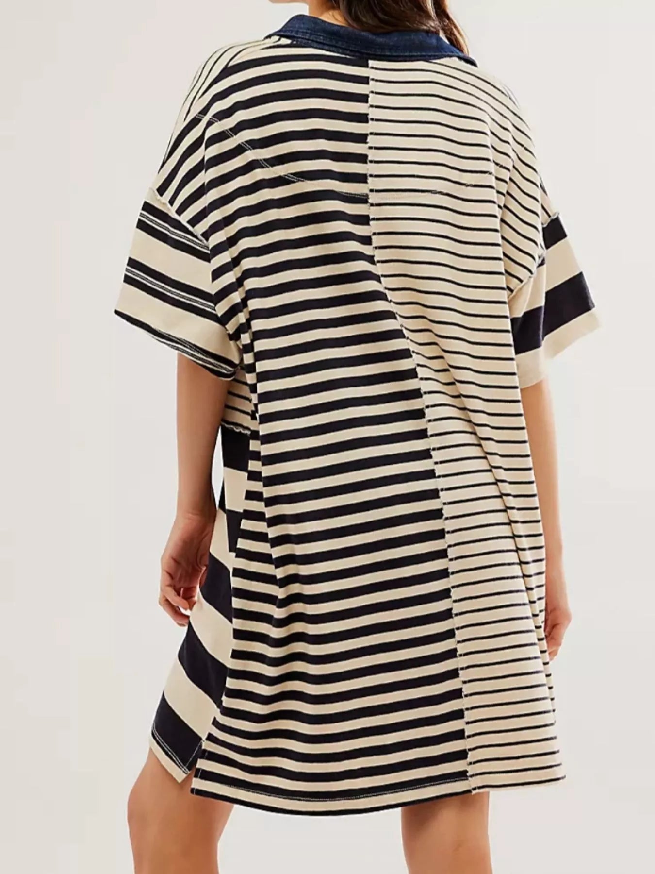 Striped Oversized Half Button Shirt Dress OutfitFlow