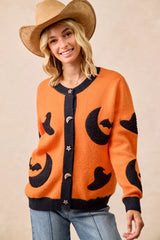 BiBi Halloween Witch Hat Moon Bat Artwork Cardigan Trendsi