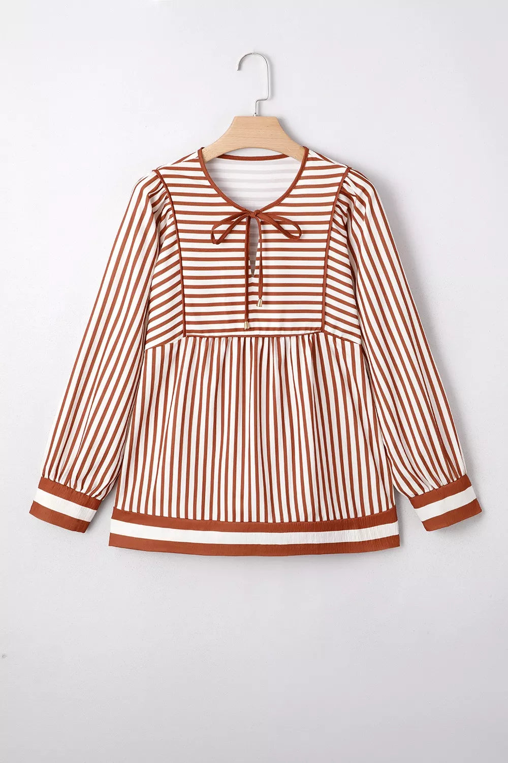 Stripe Babydoll Long Sleeve Blouse Trendsi