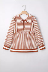 Stripe Babydoll Long Sleeve Blouse Trendsi