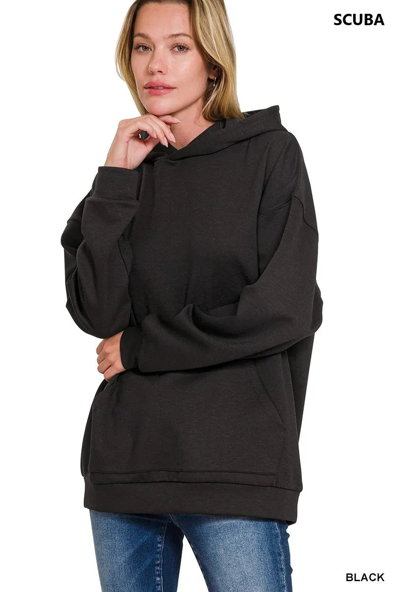 Zenana Oversized Scuba Hoodie with Kangaroo Pocket OutfitFlow