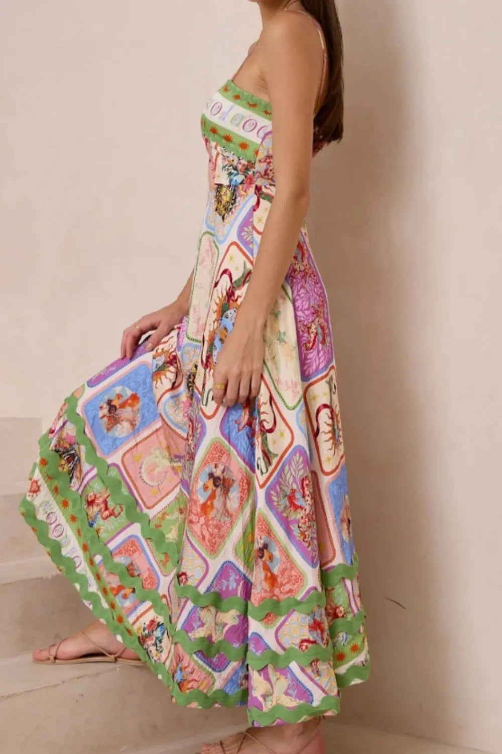 Smocked Printed Square Neck Cami Dress OutfitFlow