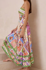 Smocked Printed Square Neck Cami Dress OutfitFlow