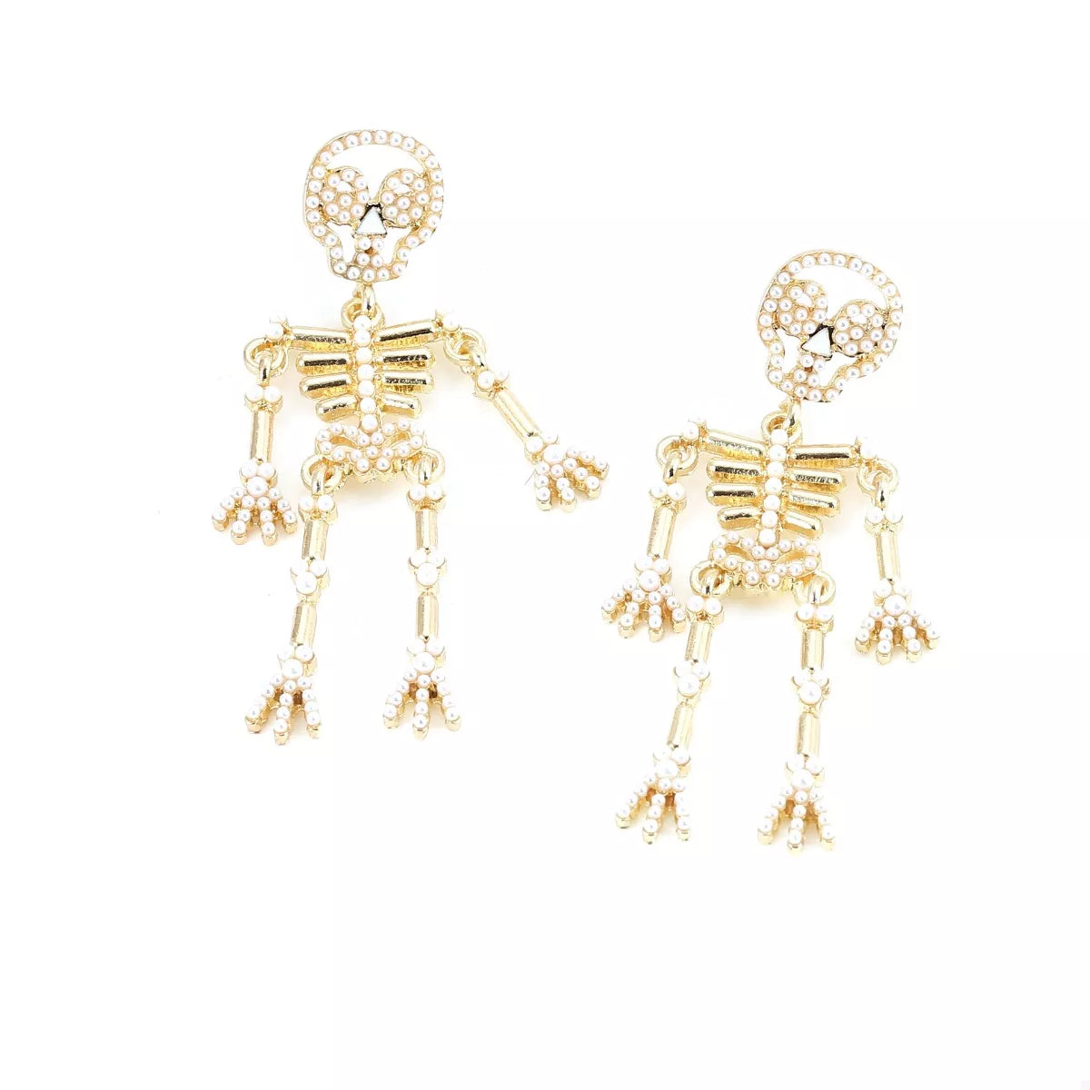 Halloween Skeleton Statement Earrings Gold One Size OutfitFlow
