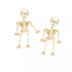 Halloween Skeleton Statement Earrings Gold One Size OutfitFlow