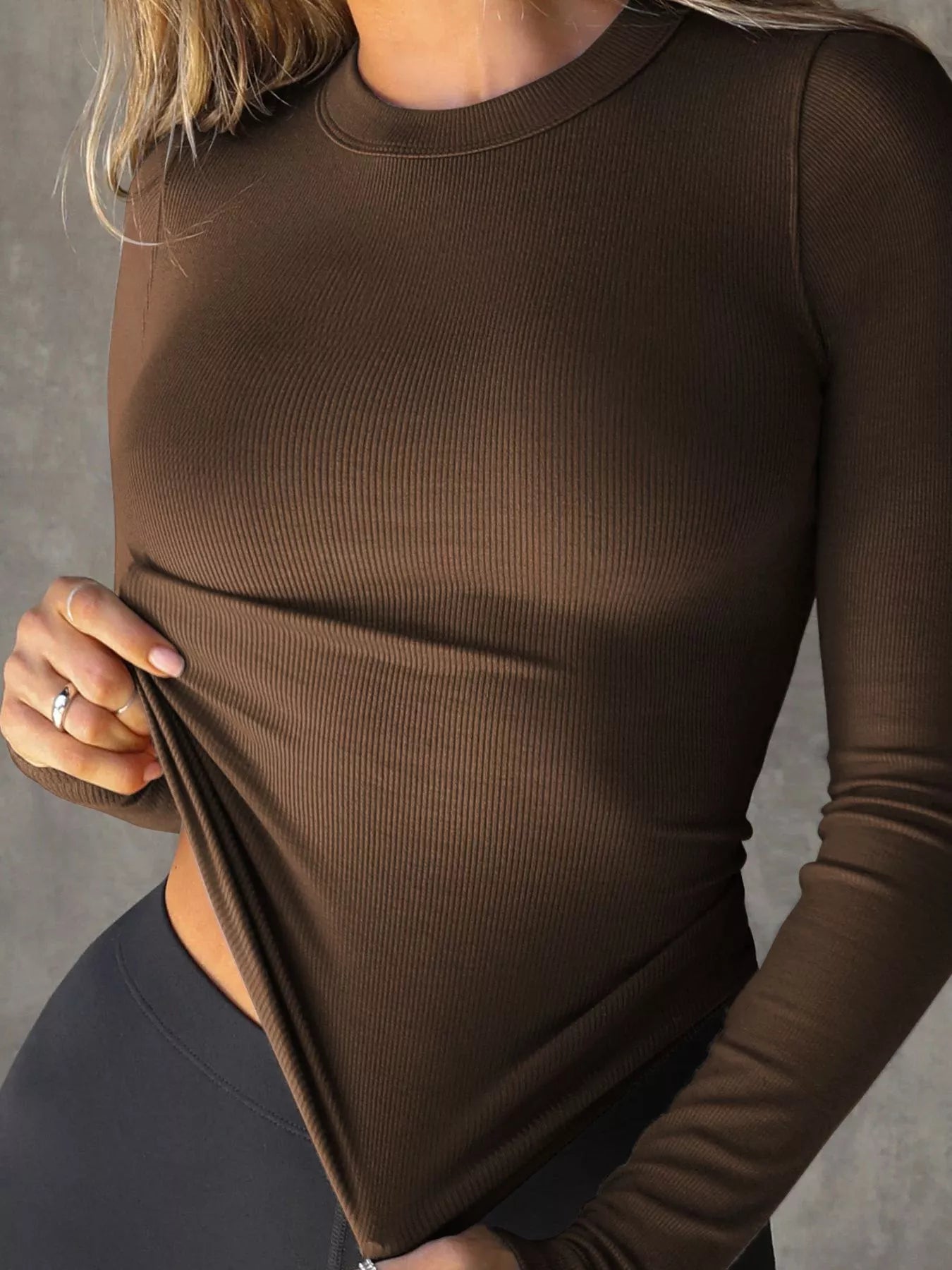 Long Sleeve Crop T-Shirt with Ribbed Texture Trendsi