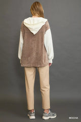 Umgee Contrast Hooded Chenille Jacket OutfitFlow