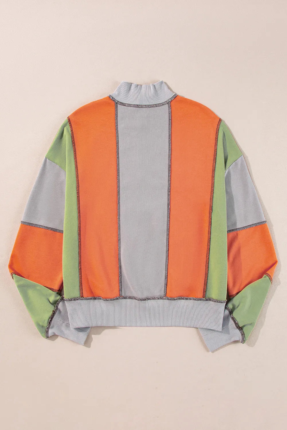 Outfit Flow - Full Size Exposed Seam Color Block Long Sleeve Sweatshirt