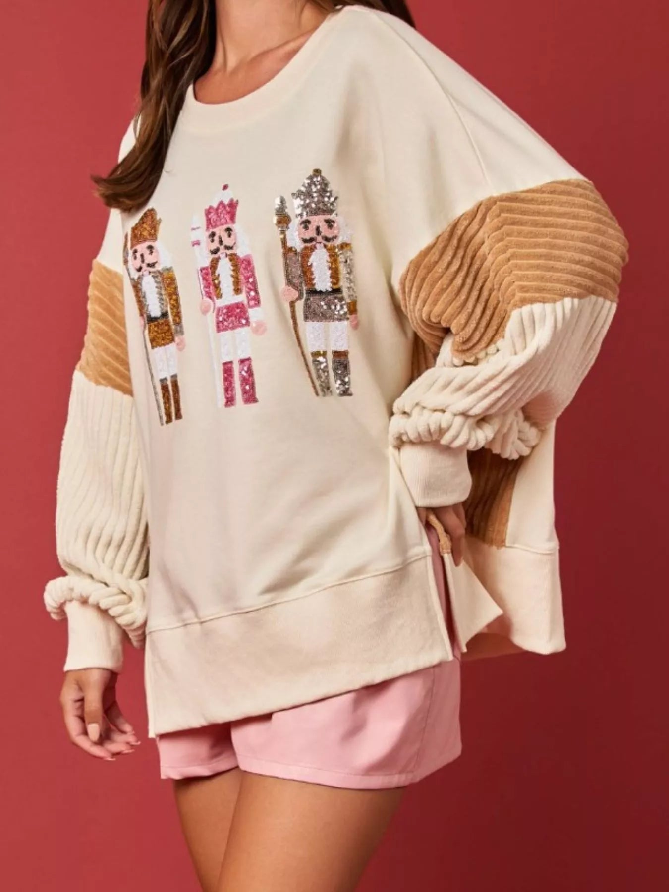 Nutcracker Long Sleeve Sweatshirt with Side Slit OutfitFlow