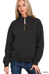 Zenana Fleece Half Zip Sweatshirt OutfitFlow