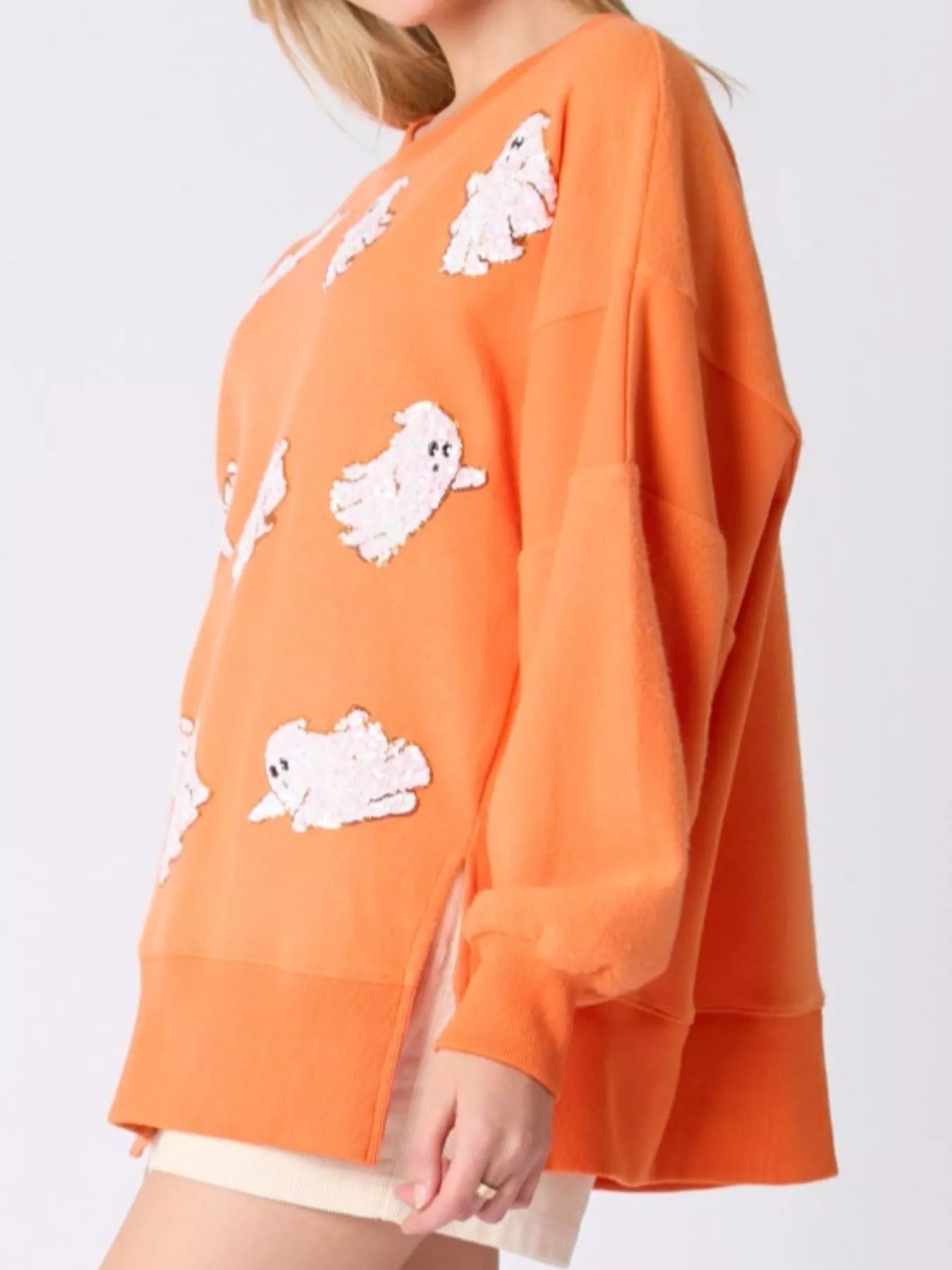 Halloween Sequin Ghost Oversized Sweatshirt OutfitFlow