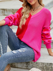 Color Block Leopard V-Neck Sweater OutfitFlow