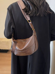 Leather Shoulder Bag with Woven Strap OutfitFlow
