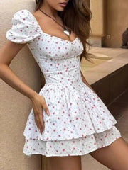 Printed Puff Sleeve Layered Dress OutfitFlow