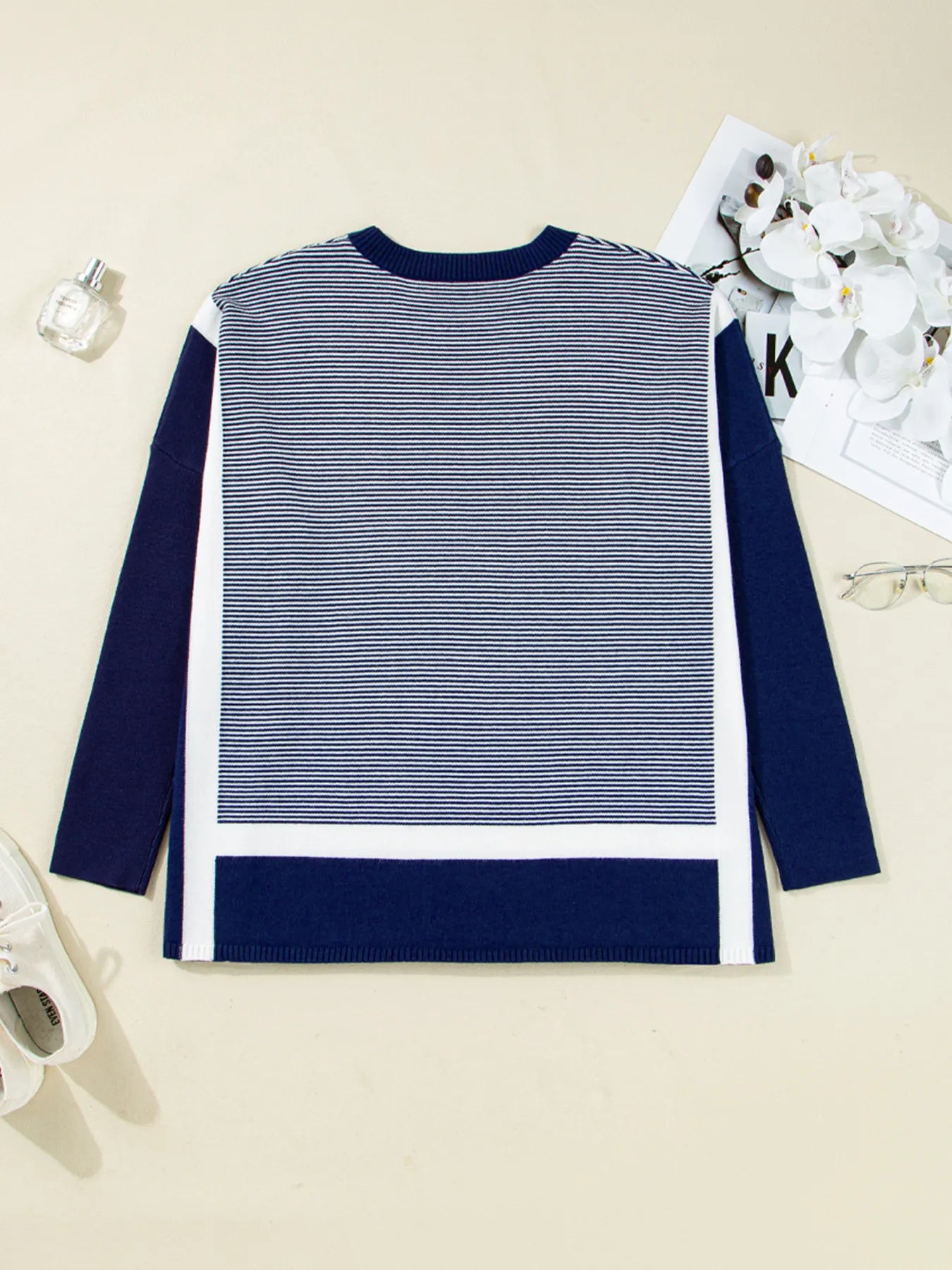 Stripe Dolman Oversize Tunic Sweater Trendsi