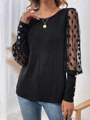 Polka Dot Sheer Sleeve Blouse OutfitFlow