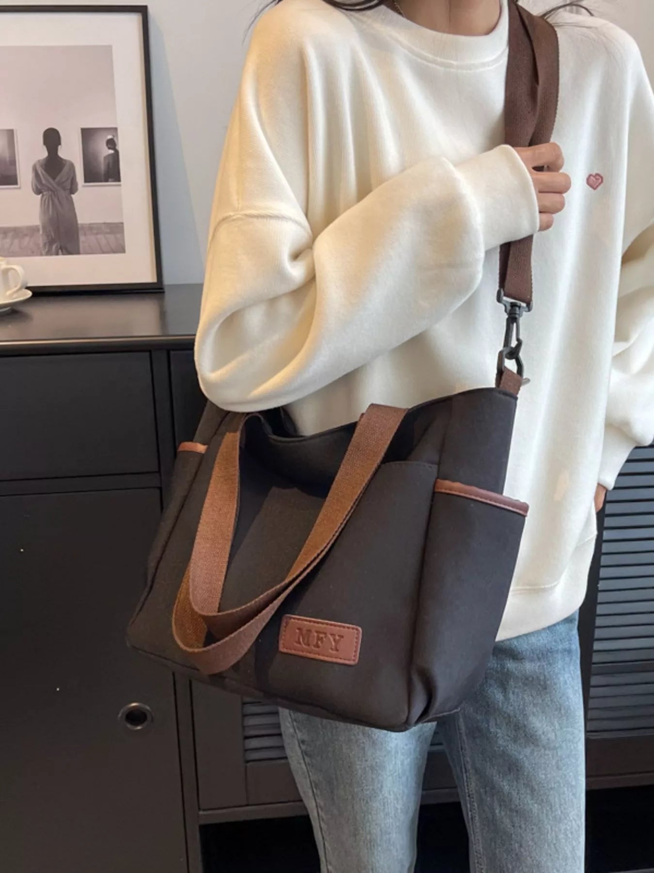 Canvas Shoulder Bag with Adjustable Strap OutfitFlow