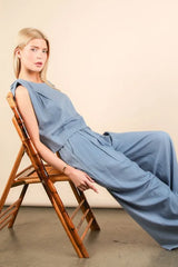 VERY J Solid Woven Top & Pants Set OutfitFlow